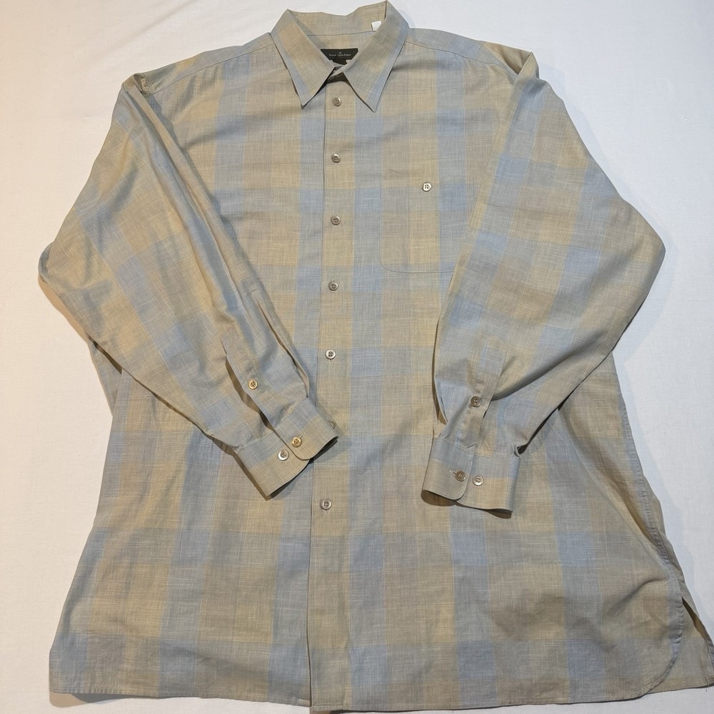 Ermenegildo Zegna Shirt 3XT Mens Cotton Linen Plaid Long Sleeve Made In Italy